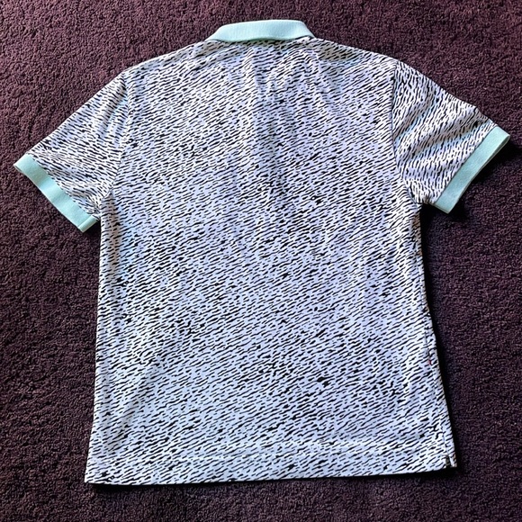Lacoste L!VE Polo Shirt all over black print on white Lacoste Size 4 Medium - Picture 6 of 10